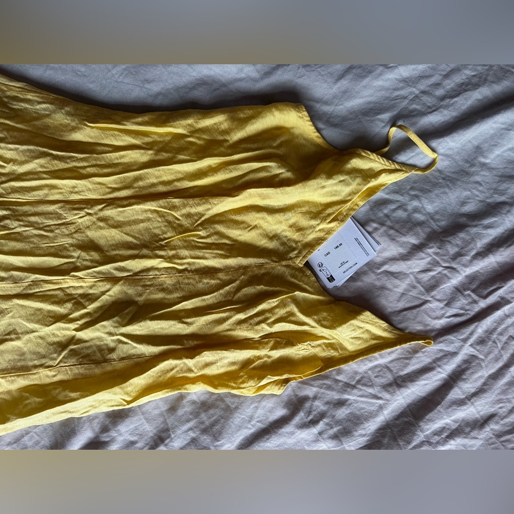 Selected Femme Yellow Linen-Look Sundress Summer Maxi Dress Adjustable Strap 34 - Picture 4 of 12